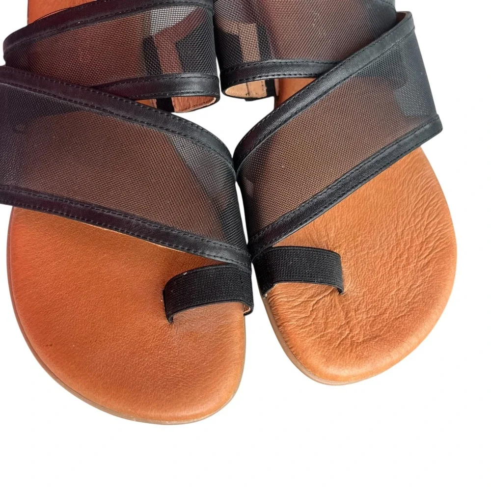 Andre Assous 9 Black Mesh Straps Leather Footbed Nina Flat Sandals Slip On Spain